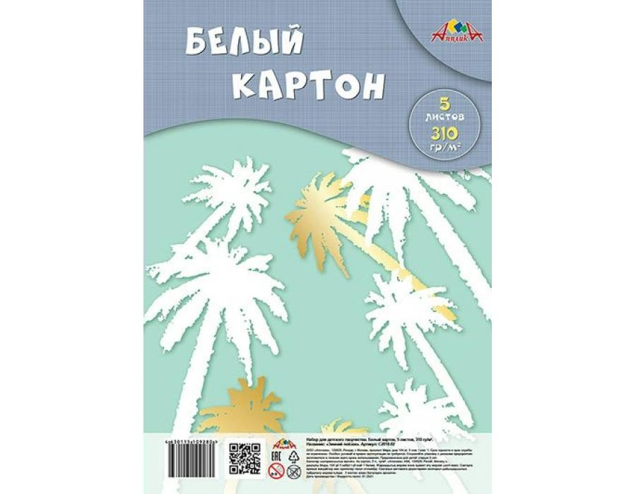 Картон белый А4 5л. Апплика Пальмы 310г/м2 в ПЭТ