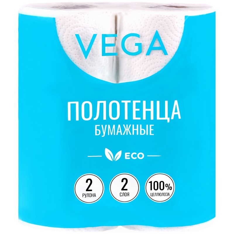 Полотенца бумажные Vega белые 2 слоя, 2шт.