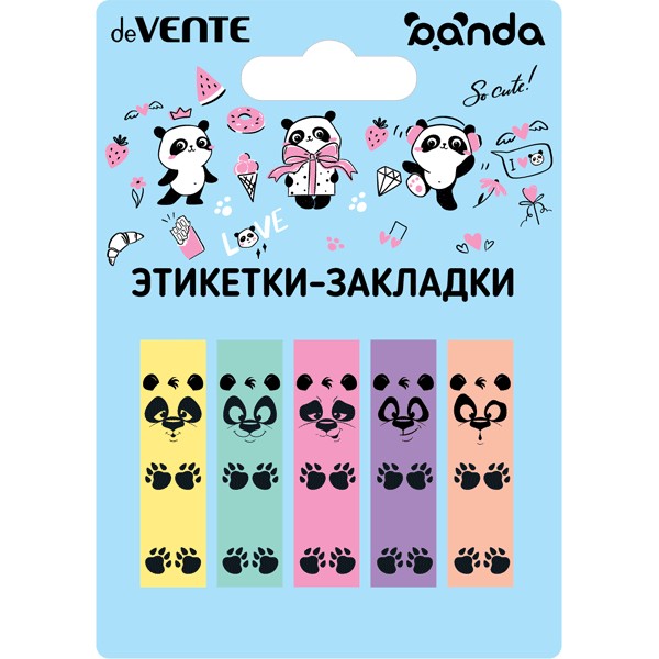 Закладки-ярлычки deVENTE Panda 45х12мм, 5х20л, 5 д