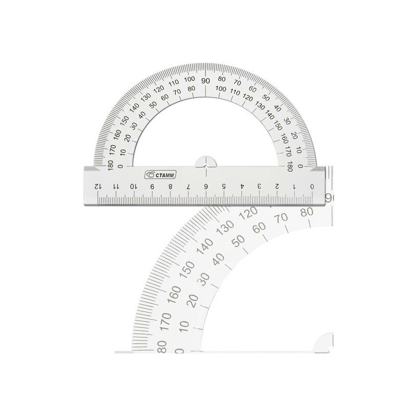 Транспортир 12см  180град. СТАММ прозрач.