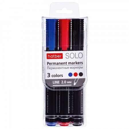 Набор маркеров перманентных 3цв. 2мм Hatber Solo