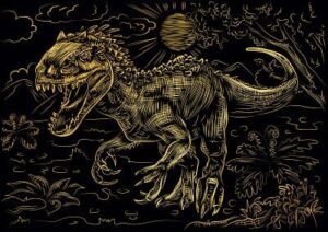 Гравюра А4 Большой динозавр, золото