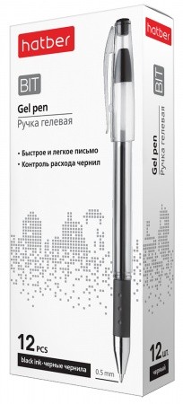 Ручка гелевая Hatber Bit Gel черная 0,5мм с грипом