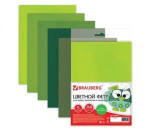 Цветной фетр А4 BRAUBERG 5л.5цв. оттенки зеленого
