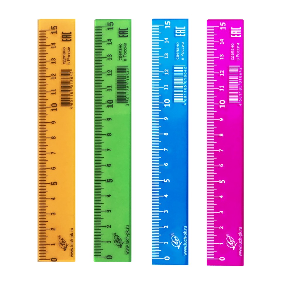 Линейка  пластиковая прозрачная цветная 15см Луч