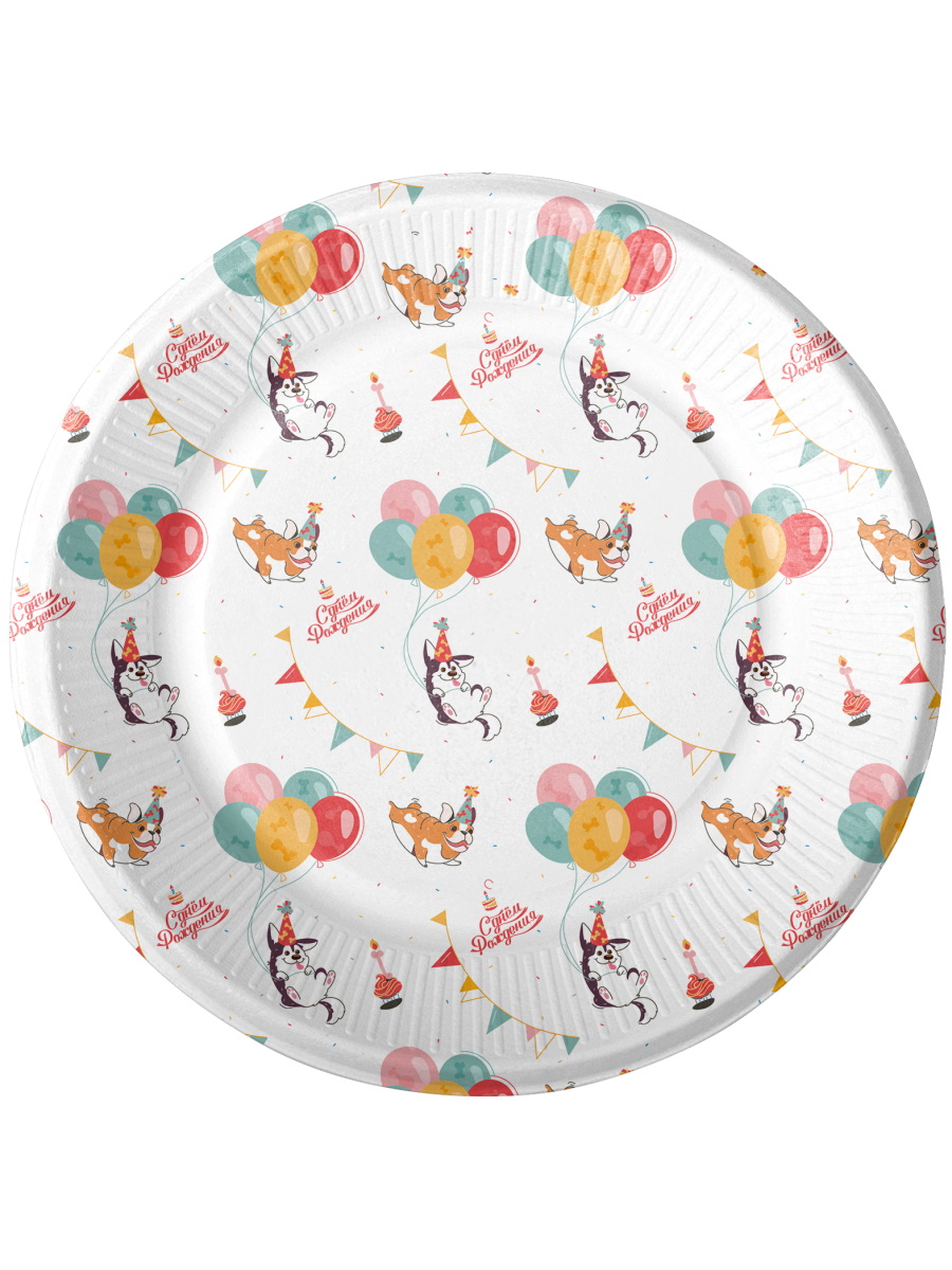 Тарелка бумажная Собачки с шариками ( 6шт), 18см