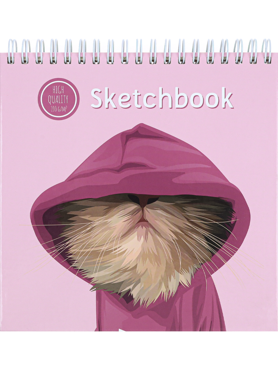 Скетчбук 165х165мм 40л Кот в капюшоне, айвори, на гребне 100г/м2