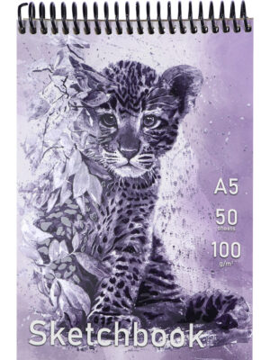 Скетчбук А5  50л  Маленький леопард, айвори, на спирали 100г/м