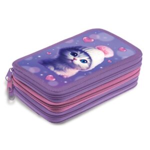 Пенал 3отд. Hatber 190х110мм Котенок в шапочке