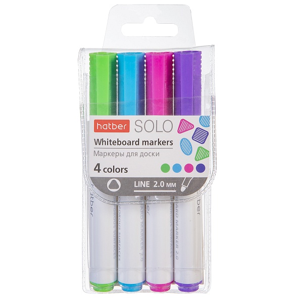Набор маркеров для белой доски 4шт. Hatber Solo Fun colors 2мм