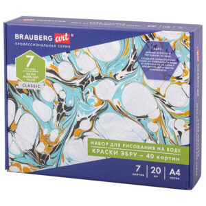 ЭБРУ набор для рисования на воде BRAUBERG ART 7цв.х20мл (40 картин), лоток А4