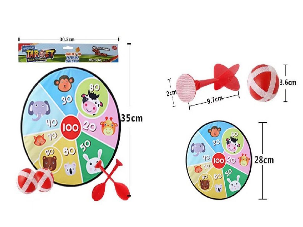 Дартс Веселые животные на липучке 28см (2 шарика, 2 дротика)