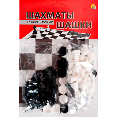 Шахматы и шашки классические в пакете + поле 28,5х28,5см