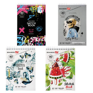 Скетчбук А5 40л BRAUBERG ART ассорти, 160г/м2 гребень