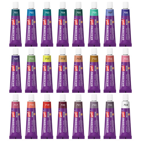 Краски акриловые художественные 24цв. 12мл BRAUBERG пастельные цвета