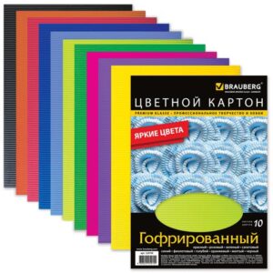 Картон цветной А4 10л. 10цв. BRAUBERG гофрир.