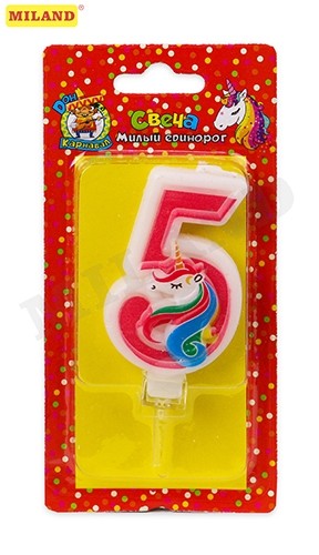 Свеча для торта  ЦИФРА 5 Милый единорог