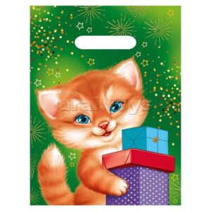 Пакет подарочный п/э 22х32 Котик с подарками