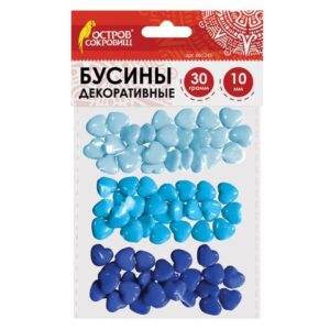 Набор бусин СЕРДЦЕ 10мм бирюз/св.голубые/голубые