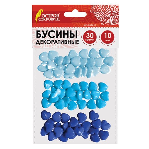 Набор бусин СЕРДЦЕ 10мм бирюз/св.голубые/голубые