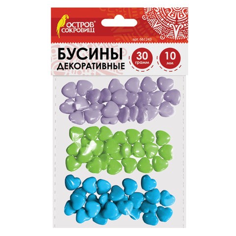 Набор бусин СЕРДЦЕ 10мм серые/голуб/салатовые