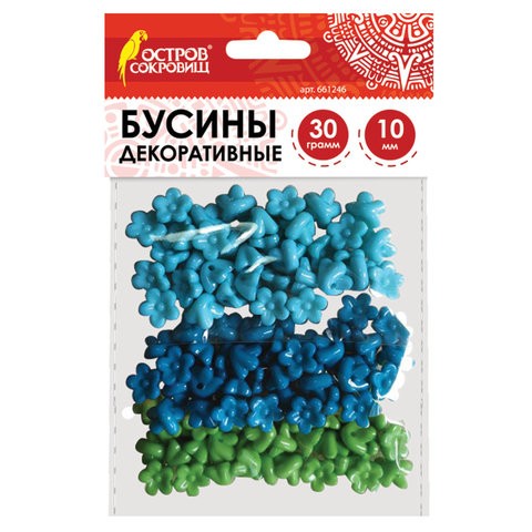 Набор бусин ЦВЕТЫ 10мм бирюз/св.голубые/голубые