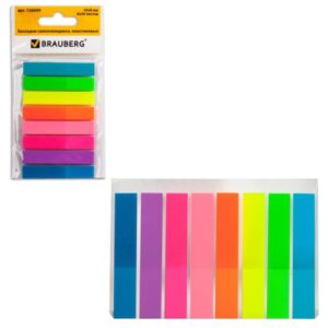 Закладки-ярлычки BRAUBERG 42х8мм, 8цв. пластик.
