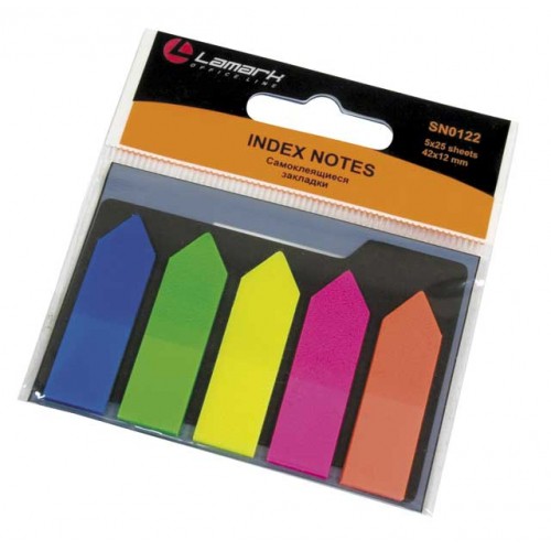 Закладки-ярлычки LAMARK 42*12мм 5цв*25л неон пласт