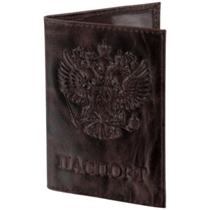 Обложка для паспорта BRAUBERG Герб натуральная кожа пулап, темно-коричневая