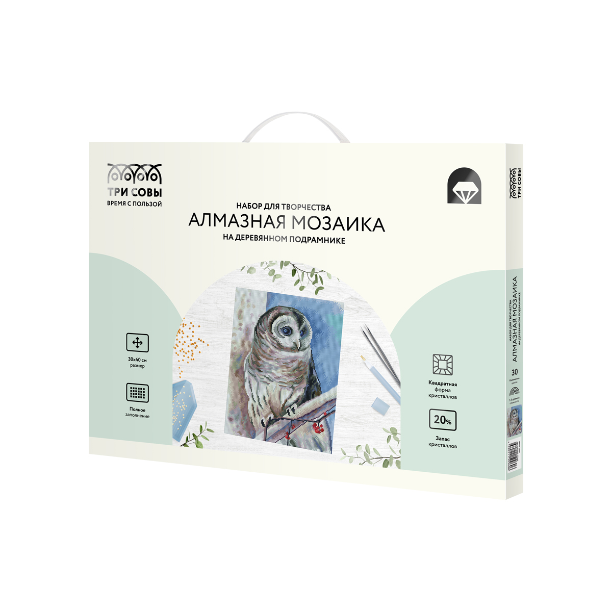 Алмазная мозаика ТРИ СОВЫ Белая сова, 30х40см