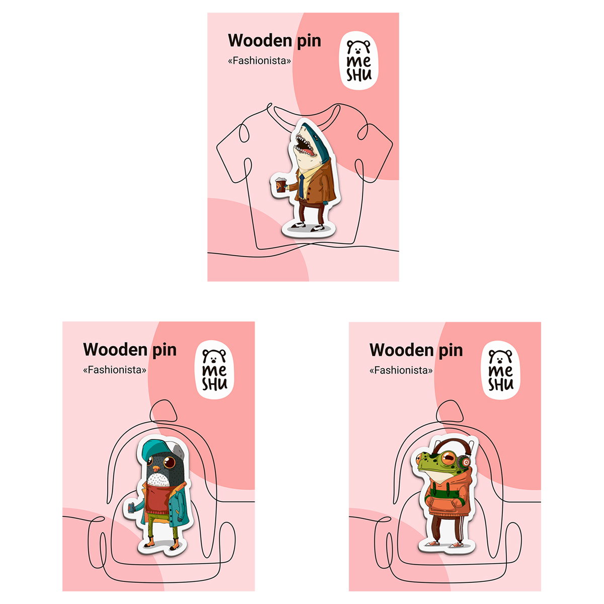 Значок деревянный MESHU Fashionistas