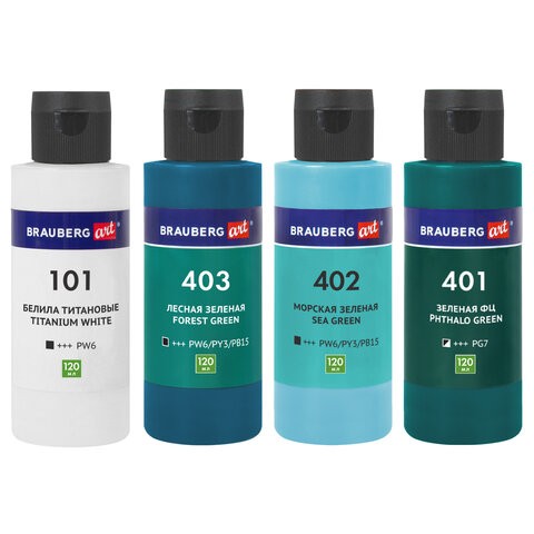 Краски акриловые для Флюид Арта  4цв.120мл Морские