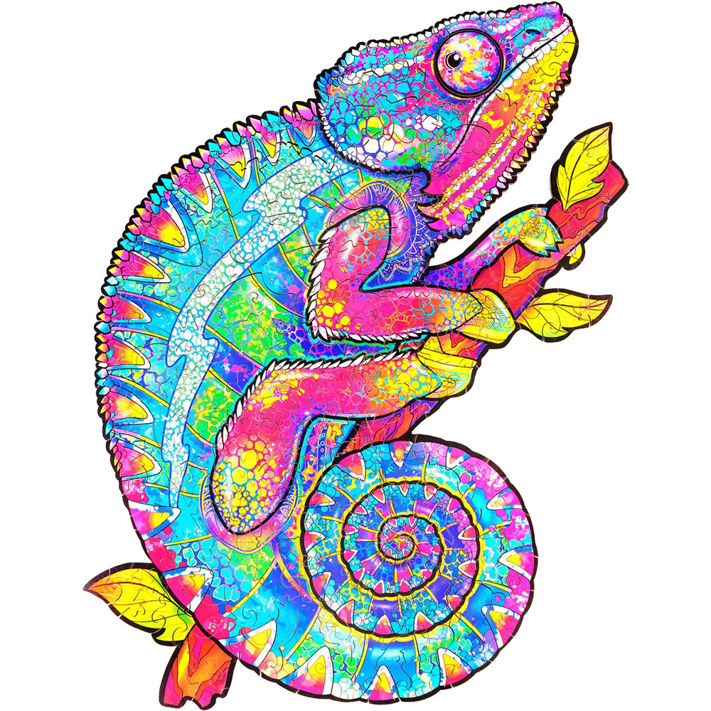 Пазлы деревянные Радужный хамелеон М