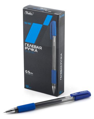 Ручка гелевая Hatber SU-100 синяя 0.5мм,резин. грип.