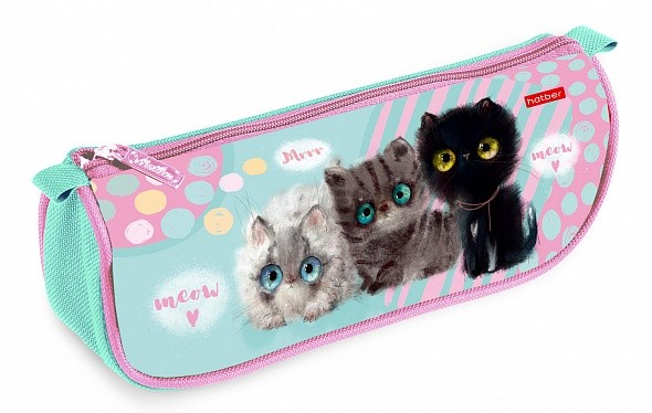 Пенал мягкий на молнии Hatber 200х95мм Кошарики