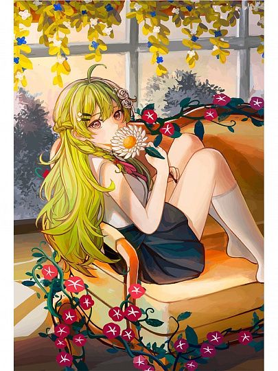 Алмазная мозаика 30х40см Рыжий кот Девушка с цветком