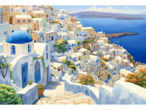 Алмазная мозаика 30х40см Рыжий кот Тихие улочки Санторини