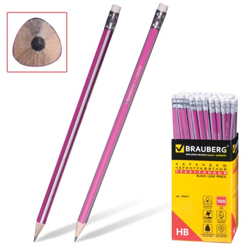 Карандаш ч/г BRAUBERG Alderida НВ с/л, розовый кор