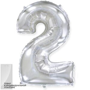Шар фольгированный ЦИФРА  2 40"/102см серебро