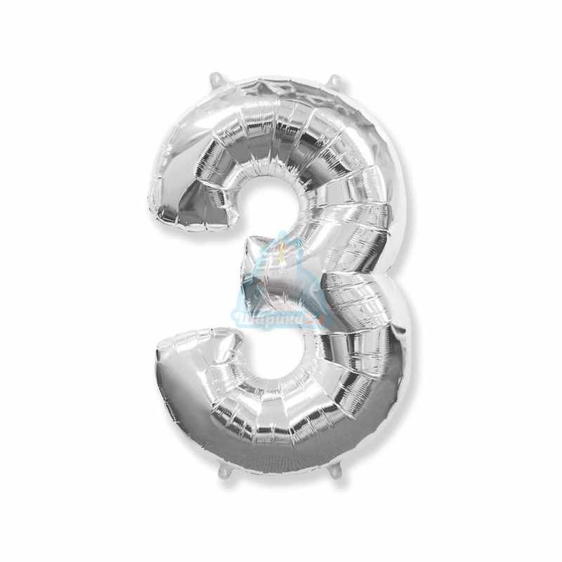 Шар фольгированный ЦИФРА  3 40"/102см серебро