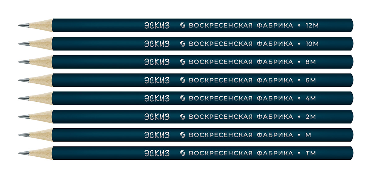 Набор карандашей чернографитных ВКФ Эскиз 8шт. (12М,10М,8М,6М,4М,2М,М,ТМ)