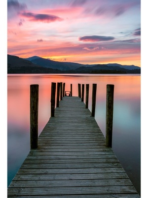 Алмазная мозаика 30х40см Рыжий кот Причал у озера