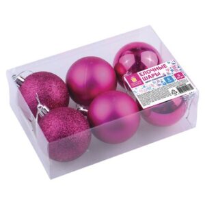 Шары елочные ЗОЛОТАЯ СКАЗКА набор  6шт. 6см фуксия