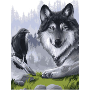 Картина по номерам на картоне ТРИ СОВЫ Ворон и волк 30х40см
