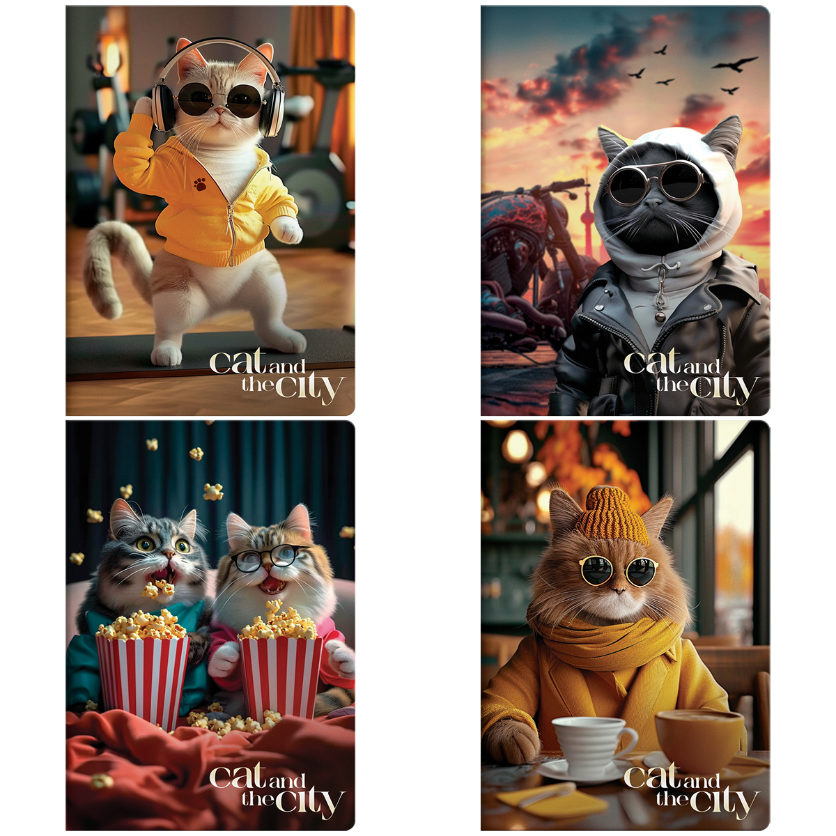 Тетрадь 40 л. клетка MESHU Коты в городе, ЕВРО