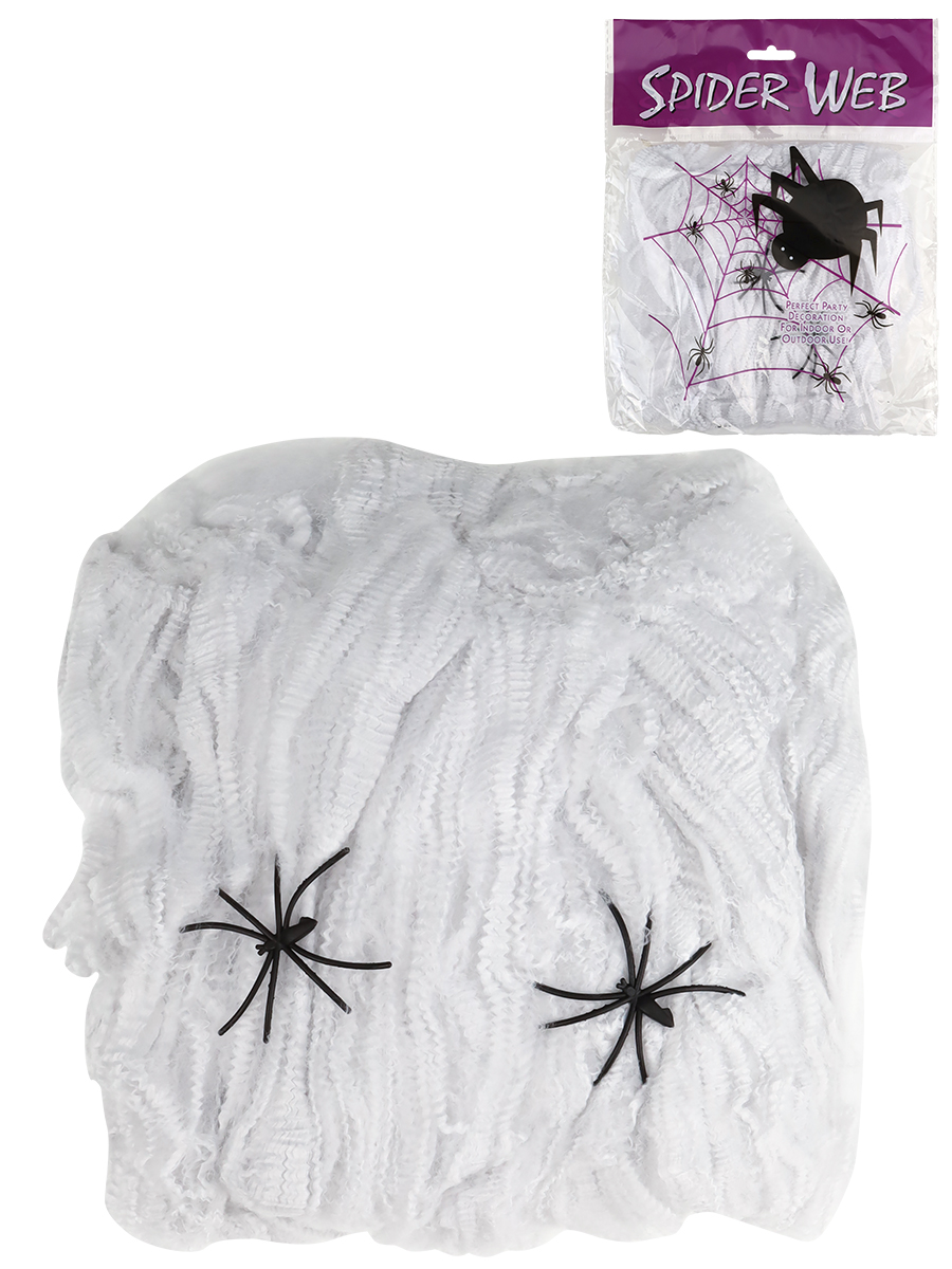 Паутина декоративная 100г белая, 2 паука в наборе