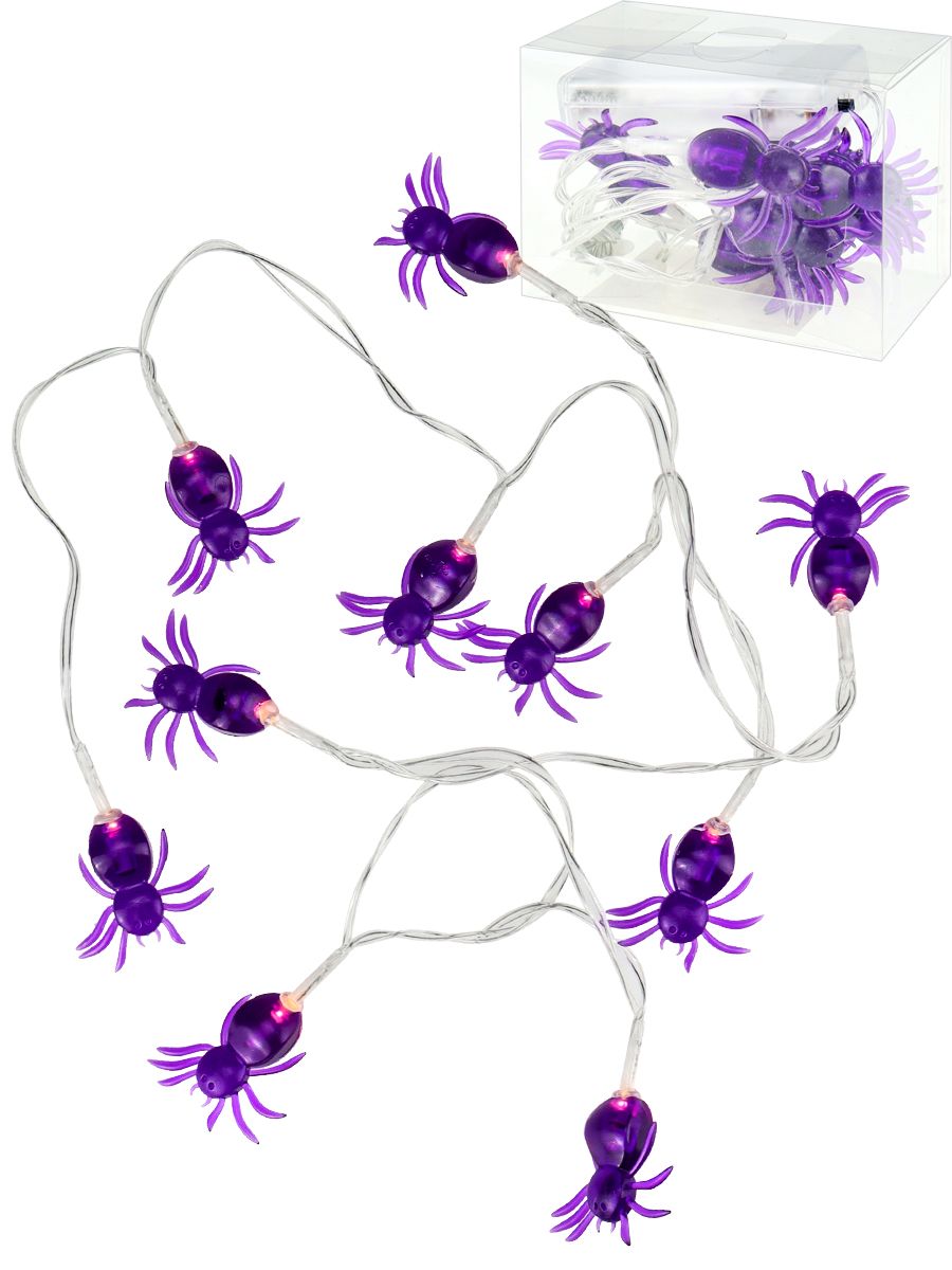 Электрогирлянда светодиодная Паучки фиолетовые 1,65м на батарейках