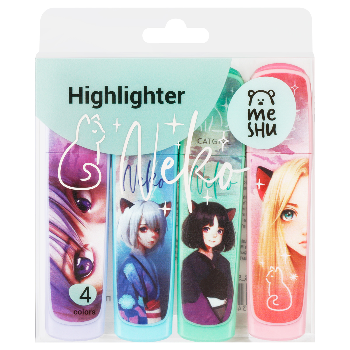Набор выделителей текста MESHU Neko 4цв. 1-5мм пастельные цвета