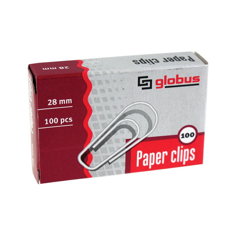Скрепки канцелярские 28 мм 100 шт. GLOBUS металлические, карт/уп.