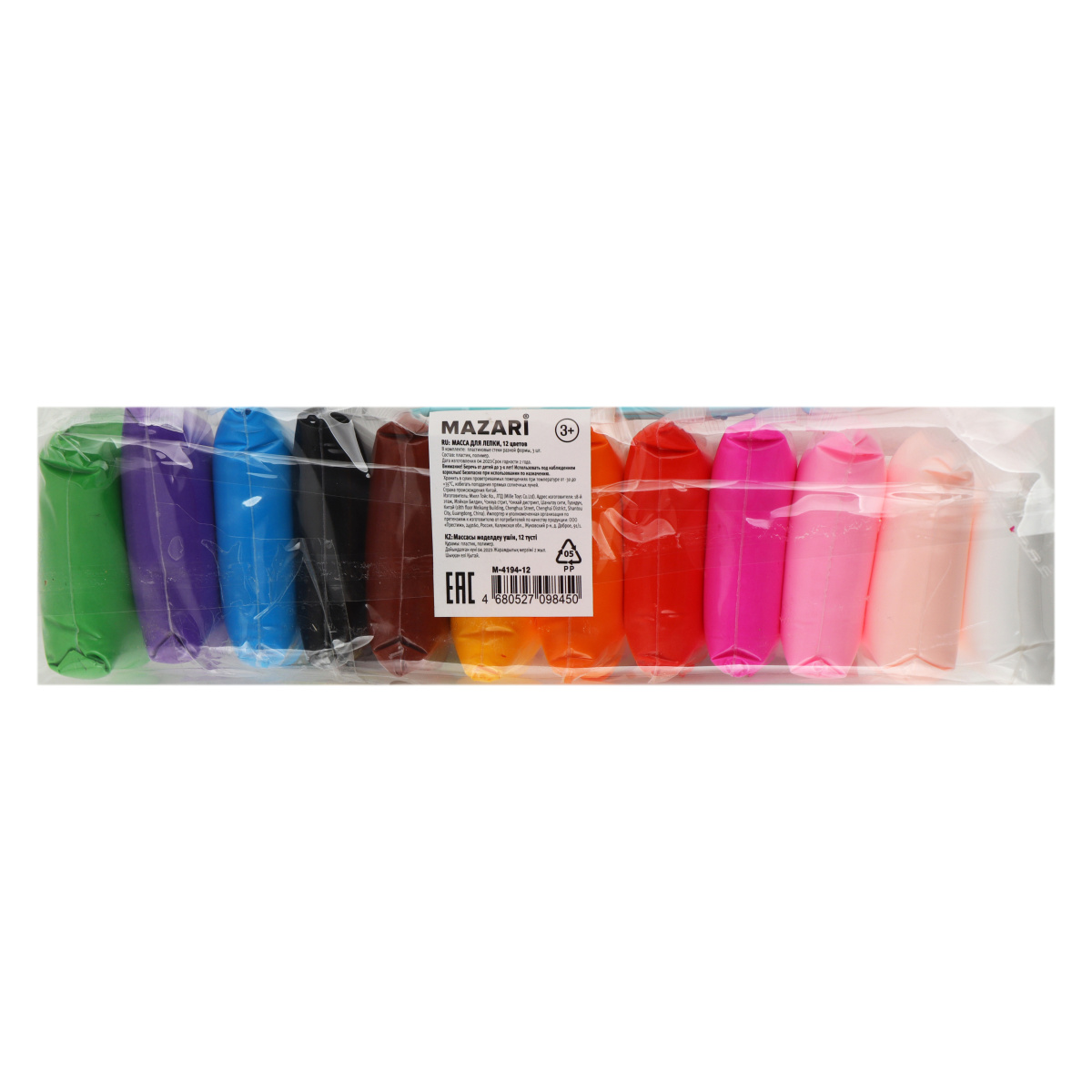 Пластилин воздушный 12 цветов 156г Mazari